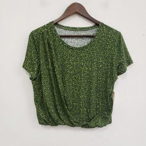Anthropologie Womens Green Motif Draped T-Shirt Size L Short Sleeve Modal